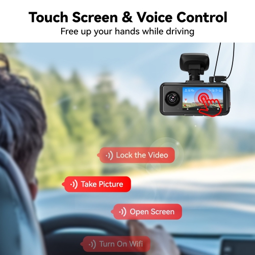 REDTIGER A6 3-Channel Dash Cam Front Inside Rear 4K+1080P WiFi Touch Screen