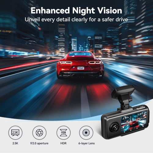 REDTIGER A6 3-Channel Dash Cam Front Inside Rear 4K+1080P WiFi Touch Screen