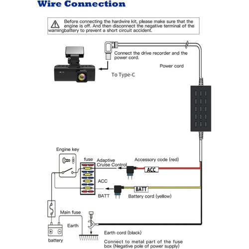 REDTIGER F7N Dash Cam Hardwire Kit, 21.3ft Type-C Port Hardwire Kit for Dash Cam