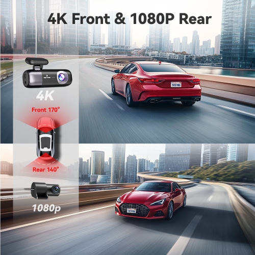 REDTIGER Dash Cam 4K Front and Rear 1080P, 64GB Card,5.8 GHz Wi-Fi & GPS