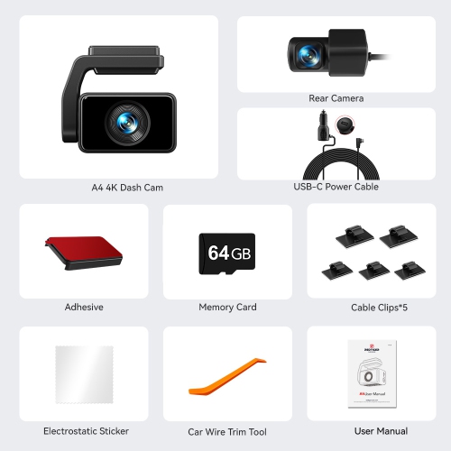 REDTIGER A4 Dash Cam Front and Rear 4K Dash Cam, 5.8GHz WiFi, Touch Screen