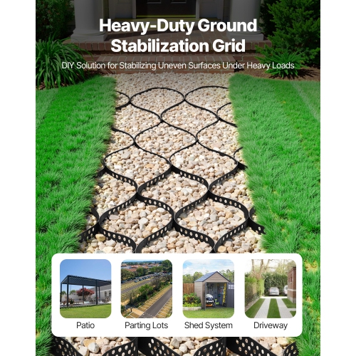 VEVOR 2 Inch Depth Gravel Grid, 16.4 x 6.5 FT / 5000 x 1980 mm, 1880 LBS Per Sq ft, Permeable Geo Grids Driveway Stabilization, for Garden, Patio,