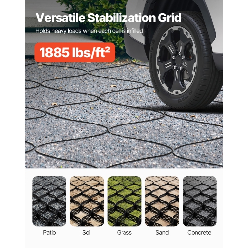 VEVOR 2 Inch Depth Gravel Grid, 16.4 x 6.5 FT / 5000 x 1980 mm, 1880 LBS Per Sq ft, Permeable Geo Grids Driveway Stabilization, for Garden, Patio,