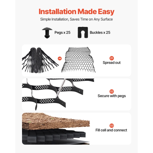 VEVOR 2 Inch Depth Gravel Grid, 16.4 x 6.5 FT / 5000 x 1980 mm, 1880 LBS Per Sq ft, Permeable Geo Grids Driveway Stabilization, for Garden, Patio,