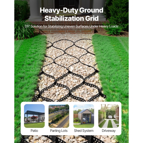 VEVOR 3 Inch Depth Gravel Grid, 17.06 x 8.86 FT / 5200 x 2700 mm, 1880 LBS Per Sq ft, Permeable Geo Grids Driveway Stabilization, for Garden, Patio,