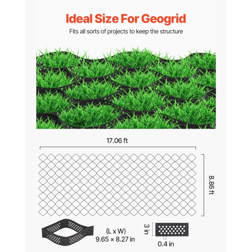 VEVOR 3 Inch Depth Gravel Grid, 17.06 x 8.86 FT / 5200 x 2700 mm, 1880 LBS Per Sq ft, Permeable Geo Grids Driveway Stabilization, for Garden, Patio,