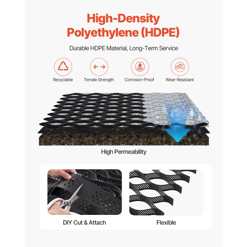 VEVOR 3 Inch Depth Gravel Grid, 17.06 x 8.86 FT / 5200 x 2700 mm, 1880 LBS Per Sq ft, Permeable Geo Grids Driveway Stabilization, for Garden, Patio,