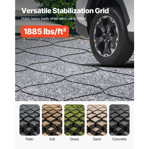 VEVOR 3 Inch Depth Gravel Grid, 17.06 x 8.86 FT / 5200 x 2700 mm, 1880 LBS Per Sq ft, Permeable Geo Grids Driveway Stabilization, for Garden, Patio,