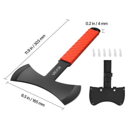 VEVOR 3 Pack Throwing Axes and Tomahawks, 11.9 in Double Bit Axe Hatchet Set, Stainless Steel Head, Non-Slip TPR Handle, with Black Nylon Sheath, for