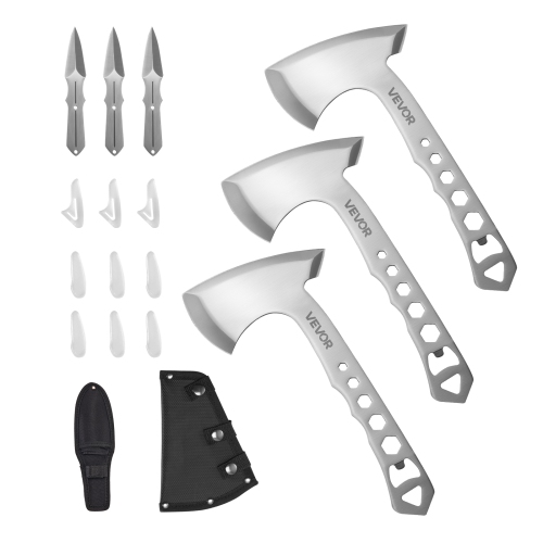 VEVOR 3 Pack Throwing Axes amd Tomahawks, Handle with Wrench and Bottle Opener, Stainless Steel, Black Nylon Sheath, for Recreation Competition