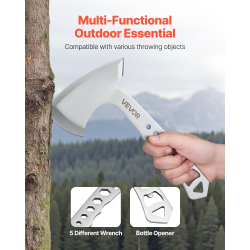 VEVOR 3 Pack Throwing Axes amd Tomahawks, Handle with Wrench and Bottle Opener, Stainless Steel, Black Nylon Sheath, for Recreation Competition