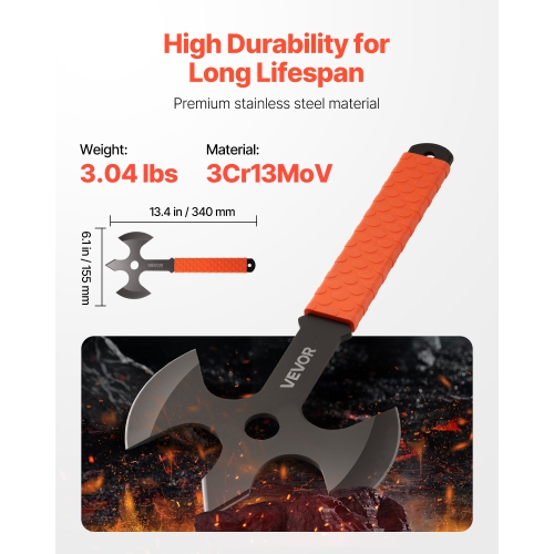 VEVOR 3 Pack Throwing Axes and Tomahawks, 13.4 in Triple Edge Hatchet Set, Stainless Steel Head, Non-Slip TPR Handle, with Black Nylon Sheath, for