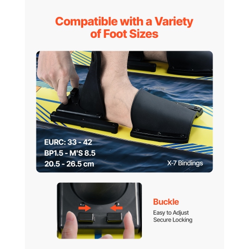 VEVOR 46 inch Water Skis, Water Ski Trainers with X-7 Adjustable Bindings, Double-Handle Rope & Removable Stabilizing Bar, Training Waterskis Combo