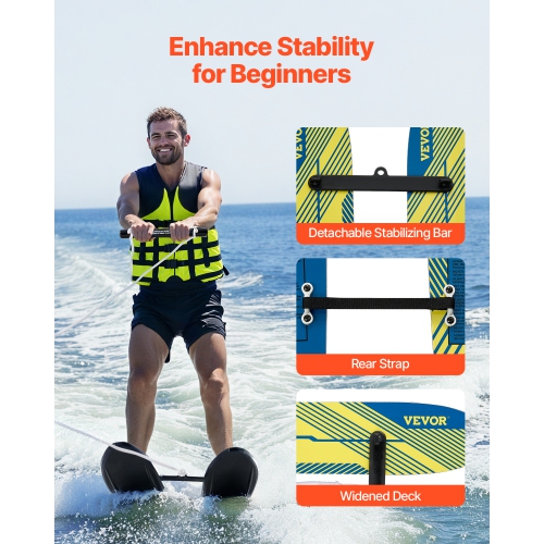 VEVOR 46 inch Water Skis, Water Ski Trainers with X-7 Adjustable Bindings, Double-Handle Rope & Removable Stabilizing Bar, Training Waterskis Combo