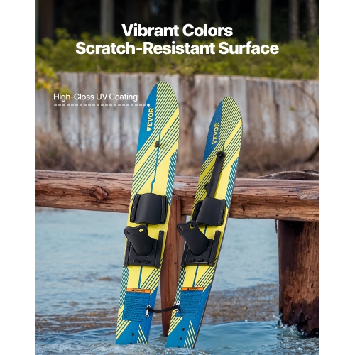 VEVOR 46 inch Water Skis, Water Ski Trainers with X-7 Adjustable Bindings, Double-Handle Rope & Removable Stabilizing Bar, Training Waterskis Combo