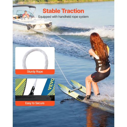 VEVOR 46 inch Water Skis, Water Ski Trainers with X-7 Adjustable Bindings, Double-Handle Rope & Removable Stabilizing Bar, Training Waterskis Combo