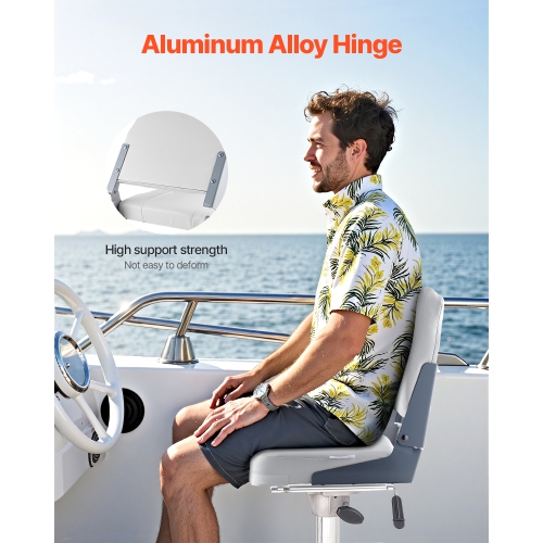 VEVOR Boat Seat, Low Backrest, Folding Fishing Boat Seat with Thickened Sponge Cushion & Waterproof PVC Leather, Aluminum Alloy Hinges, Flip Up Boat