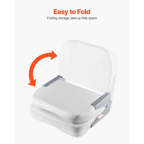 VEVOR Boat Seat, Low Backrest, Folding Fishing Boat Seat with Thickened Sponge Cushion & Waterproof PVC Leather, Aluminum Alloy Hinges, Flip Up Boat