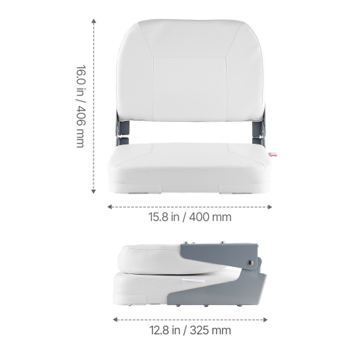 VEVOR Boat Seat, Low Backrest, Folding Fishing Boat Seat with Thickened Sponge Cushion & Waterproof PVC Leather, Aluminum Alloy Hinges, Flip Up Boat