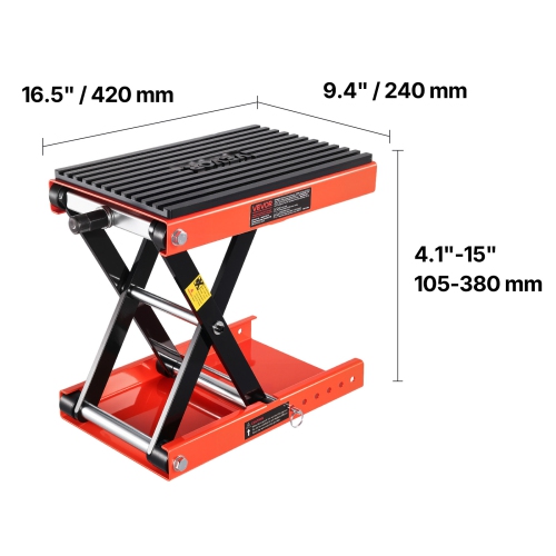 VEVOR Motorcycle Lift, 1200lbs Weight Capacity, Wide Deck Motorcycle Scissor Jack, 4.1-15 in Height Range, Heavy Duty Steel Bike Repair Center Stand