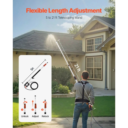 VEVOR 21 ft Pressure Washer Telescoping Wand, 4000 psi, with Power Washer Extension Wands, Gutter Cleaner, Brush Head, Pivoting Coupler, 7 Spray