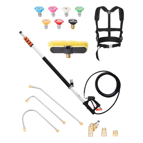 VEVOR 21 ft Pressure Washer Telescoping Wand, 4000 psi, with Power Washer Extension Wands, Gutter Cleaner, Brush Head, Pivoting Coupler, 7 Spray