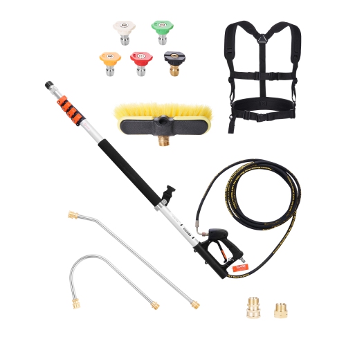 VEVOR 18 ft Pressure Washer Telescoping Wand, 4000 psi, with Power Washer Extension Wands, Gutter Cleaner, Brush Head, 5 Spray Nozzle Tips, Adapter