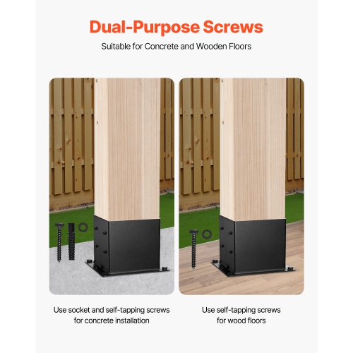 VEVOR 4x4 Post Base 4 Pcs, Inner Size 3.6x3.6 inch / 92x92 mm Post Brackets, Heavy Duty Carbon Steel Decking Posts, Wood Posts Brackets for Pavilion