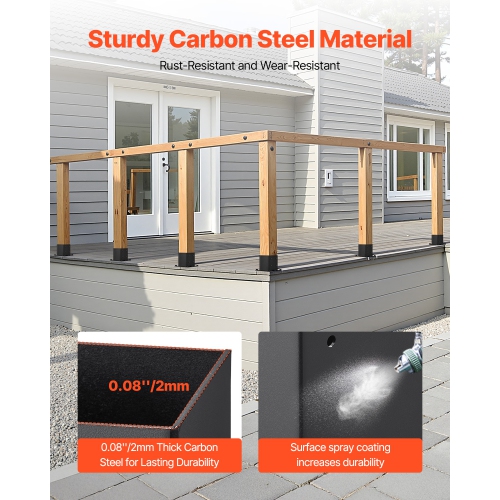 VEVOR 4x4 Post Base 4 Pcs, Inner Size 3.6x3.6 inch / 92x92 mm Post Brackets, Heavy Duty Carbon Steel Decking Posts, Wood Posts Brackets for Pavilion