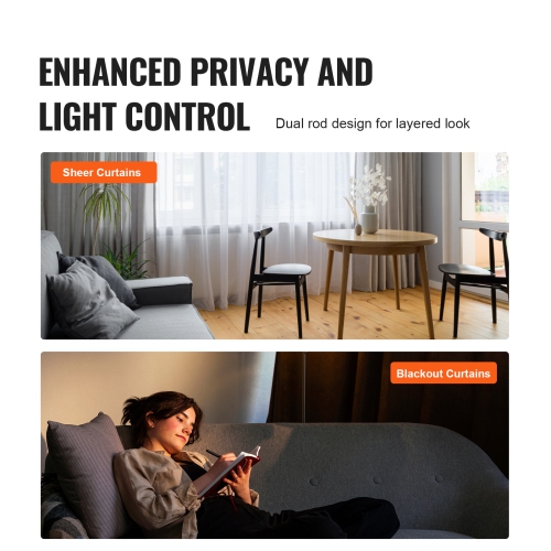 Tringle à rideau double de 1&nbsp;po VEVOR de 36 à 72&nbsp;po, tringle à rideau pour Windows de 24 à 68&nbsp;po, tringle à rideau télescopique double