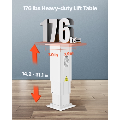 VEVOR 176 lbs Electric Lifting Column System, 14.2-31.1 in Height Range, Three-stage Adjustable Desk Column, Telescopic Table Leg, Comes with