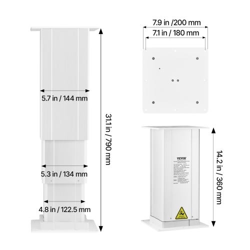 VEVOR 176 lbs Electric Lifting Column System, 14.2-31.1 in Height Range, Three-stage Adjustable Desk Column, Telescopic Table Leg, Comes with
