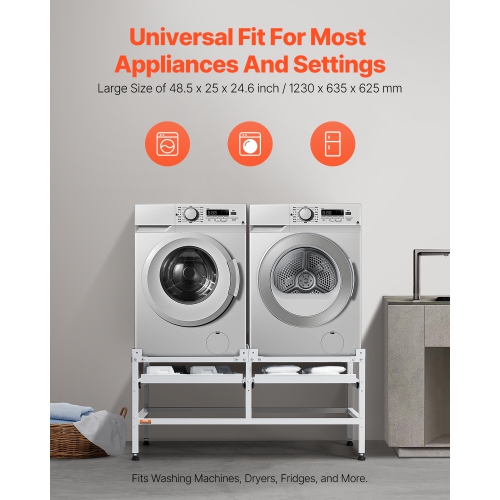 VEVOR 48.5x25-Inch Washing Machine Stand, Washer Laundry Pedestal, 590LBS Load Capacity Washer And Dryer Pedestal Base with Double Trays, 4