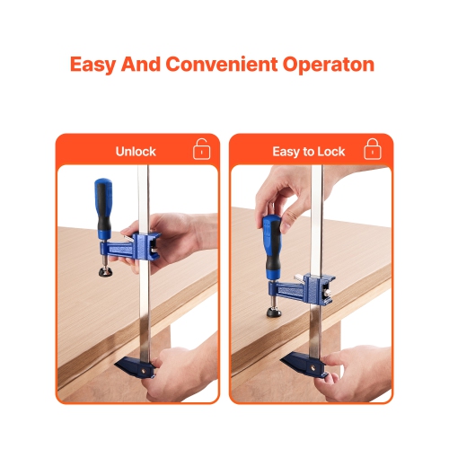 VEVOR 4-Pack Bar Clamps for Woodworking, 36 inch Opening, Lockable F-Clamp with 600 lbs Load Limit, 2-1/2 inch Depth, Cast Iron and Carbon Steel,