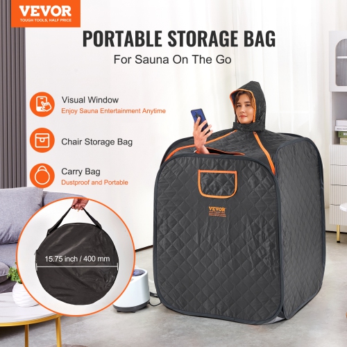 VEVOR Portable Personal Steam Sauna Spa Tent with 1200 Watt Steam Generator, with Chair & Storage Bag, Home Therapeutic Sauna Blanket for Time &
