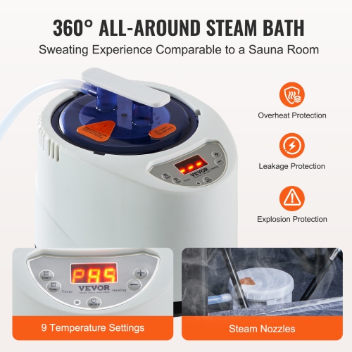 VEVOR Portable Personal Steam Sauna Spa Tent with 1200 Watt Steam Generator, with Chair & Storage Bag, Home Therapeutic Sauna Blanket for Time &