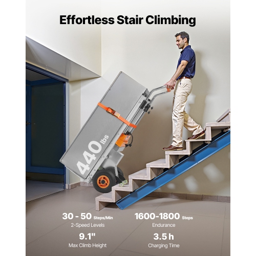 VEVOR 440lbs Electric Stair Climbing Dolly, Electric Stair Climbing Hand Trucks with 157.5in Rope & Extendable Handle, Heavy Duty Stair Climber for