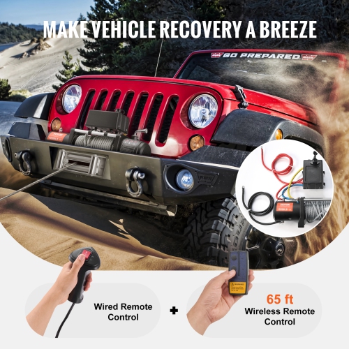 VEVOR 13,500 lb Electric Winch, 12V DC Truck Winch with Φ3/8 in x 80 ft Steel Cable Roller Fairlead Wireless & Wired Remote Control, IP55 Waterproof