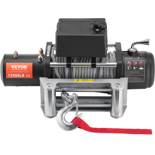 VEVOR 13,500 lb Electric Winch, 12V DC Truck Winch with Φ3/8 in x 80 ft Steel Cable Roller Fairlead Wireless & Wired Remote Control, IP55 Waterproof
