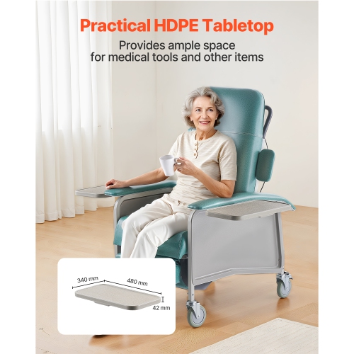 VEVOR 4-Position Geri Chair Recliner, Reclining Geri Chair, Trendelenburg Medical Recliner Chair with 4 Wheels, Soft Padded Seat & 2 Trays for