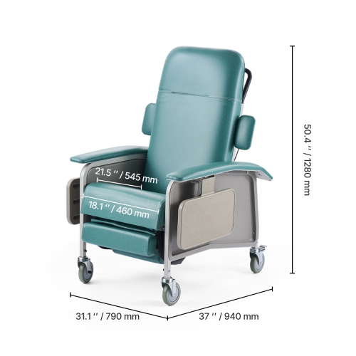VEVOR 4-Position Geri Chair Recliner, Reclining Geri Chair, Trendelenburg Medical Recliner Chair with 4 Wheels, Soft Padded Seat & 2 Trays for