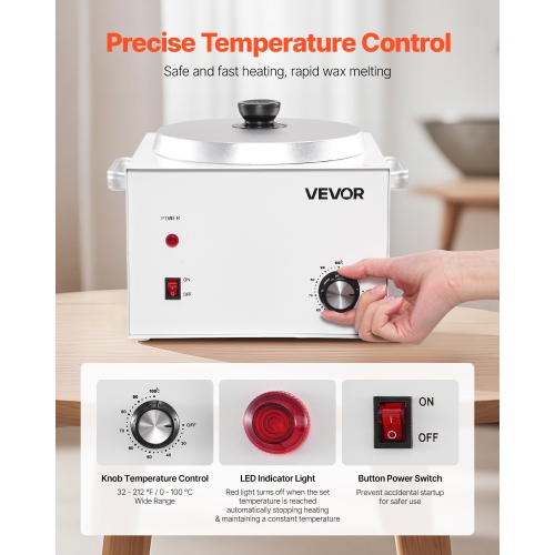 VEVOR 3000ML Single Pot Wax Warmer, 300W Professional Wax Warmer for Hair Removal, 32 ℉ - 212℉ Adjustable Electric Waxing Heater with 100PCS Waxing