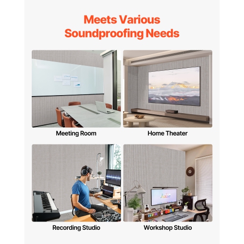 VEVOR 5 Pack Acoustic Panels with Self Adhesive, 47.2 x 23.6 x 0.4 inch Sound Proof Foam Panels, Polyester Fiber Soundproof Wall Panels High Density,