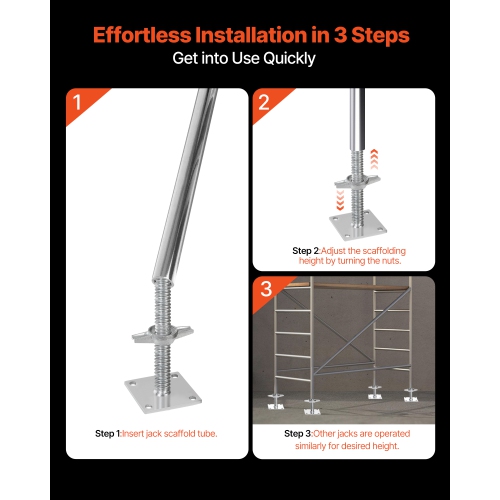 VEVOR 4-Pack Adjustable Leveling Jacks, 18.2 In Height & 3307lbs/1500kg Load Capacity Scaffold Jacks Feet, Solid Carbon Steel for Baker-Style