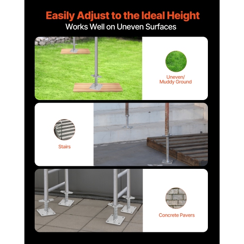 VEVOR 4-Pack Adjustable Leveling Jacks, 18.2 In Height & 3307lbs/1500kg Load Capacity Scaffold Jacks Feet, Solid Carbon Steel for Baker-Style
