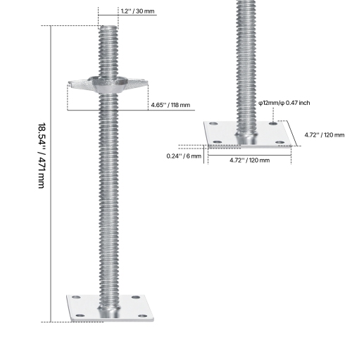 VEVOR 4-Pack Adjustable Leveling Jacks, 18.2 In Height & 3307lbs/1500kg Load Capacity Scaffold Jacks Feet, Solid Carbon Steel for Baker-Style
