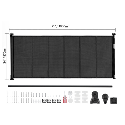 VEVOR 34 inch Tall Retractable Baby Gate, Extends up to 71 inch Wide, for Kids or Pets, Mesh Material, Easy to Install for Indoor Stairs, Doorways,