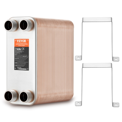 VEVOR  5"x 12" Heat Exchanger, 100 Plates Brazed Plate, Copper/316L Stainless Steel Water to Water Heat Exchanger for Floor Heating, Water Heating