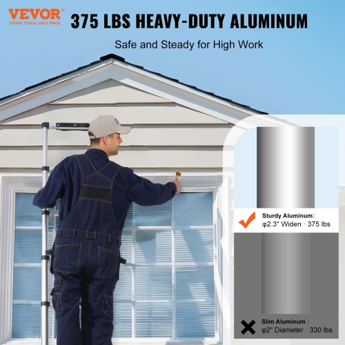 VEVOR 8.5FT Telescoping Ladder, Aluminum Lightweight Extension Ladder with One-Button Retraction, 375 LBS Capacity with Non-slip Feet, Portable