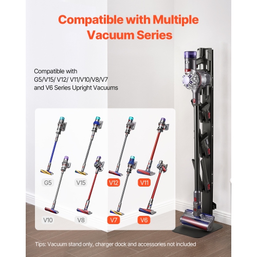 VEVOR Vacuum Stand, fit Dyson G5 V15 V12 V11 V10 V8 V7 V6 Series Upright Vacuums Cleaners & Accessories, Stable Vacuum Stand Holder with 6 Hooks and